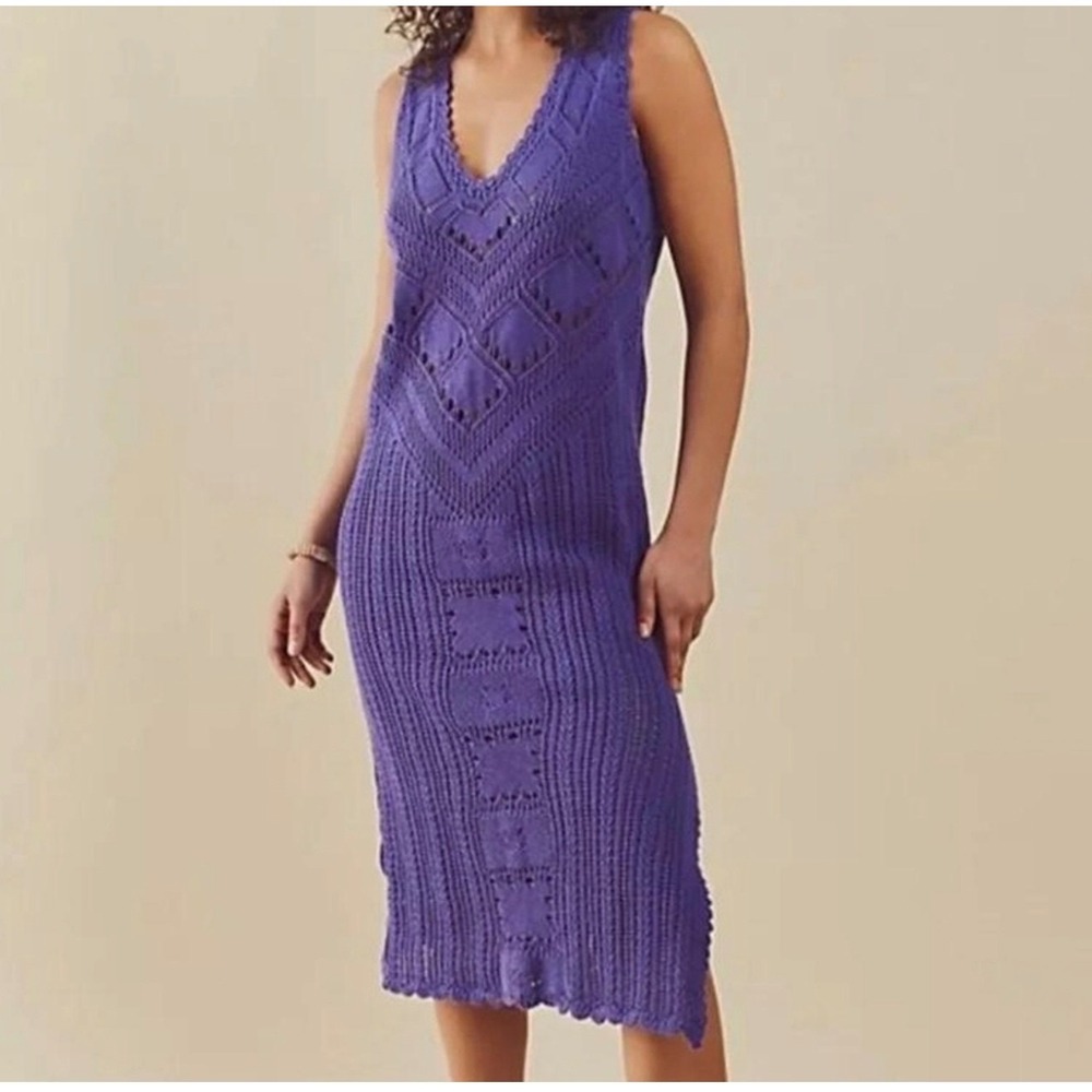 Free People Purple Crochet Knit Swim Coverup Dress